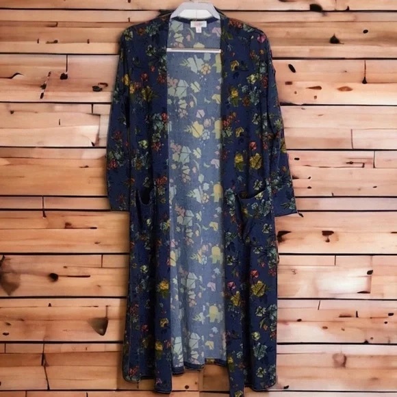 LuLaRoe Sweaters - LuLaRoe | Sarah Cardigan Duster Sweater Blue/Fall Floral Medium